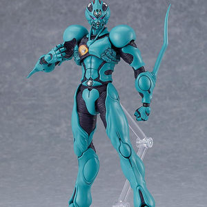figma Guyver I: Ultimate Edition displayed on an articulated clear stand for dynamic posing.