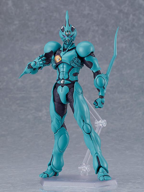 figma Guyver I: Ultimate Edition displayed on an articulated clear stand for dynamic posing.