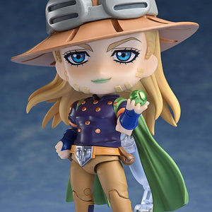 Gyro Zeppeli Nendoroid with a composed expression and green cape standing on a clear display base.