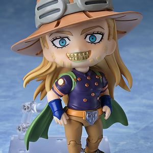Detailed shot of the Gyro Zeppeli Nendoroid "Nyo ho ho" smiling face plate showing his engraved gold teeth.