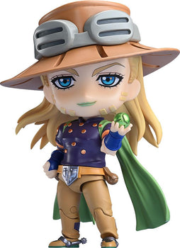 Full view of the Gyro Zeppeli Nendoroid from JoJo's Bizarre Adventure holding a green Iron Ball.