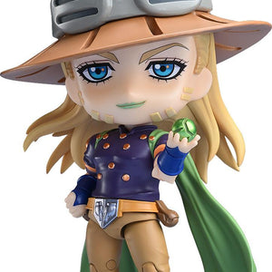 Full view of the Gyro Zeppeli Nendoroid from JoJo's Bizarre Adventure holding a green Iron Ball.