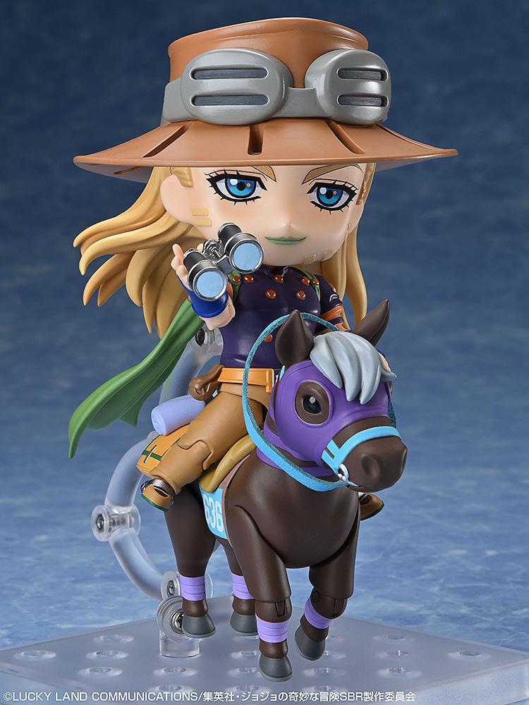 Gyro Zeppeli DX Nendoroid riding Valkyrie while using the included binoculars accessory to scout.