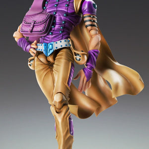 Gyro Zeppeli Super Action Statue equipped with his signature purple satchel and spurs.