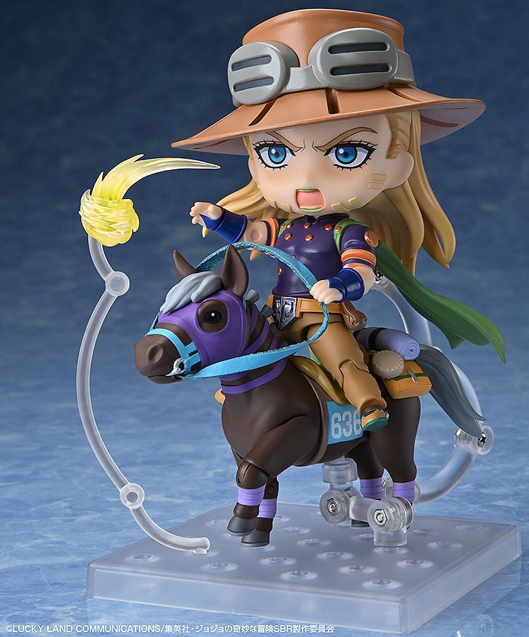 Action pose of Gyro Zeppeli on Valkyrie with a shouting battle face and spinning Iron Ball effect.