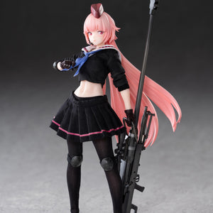 NTW-20 figure resting her sniper rifle on the ground while adjusting her blue sailor collar with her right hand.