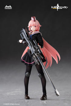 Front view of the Hasuki Pocket Art Girls' Frontline NTW-20 1/12 Scale Action Figure standing in her black uniform, holding her sniper rifle.