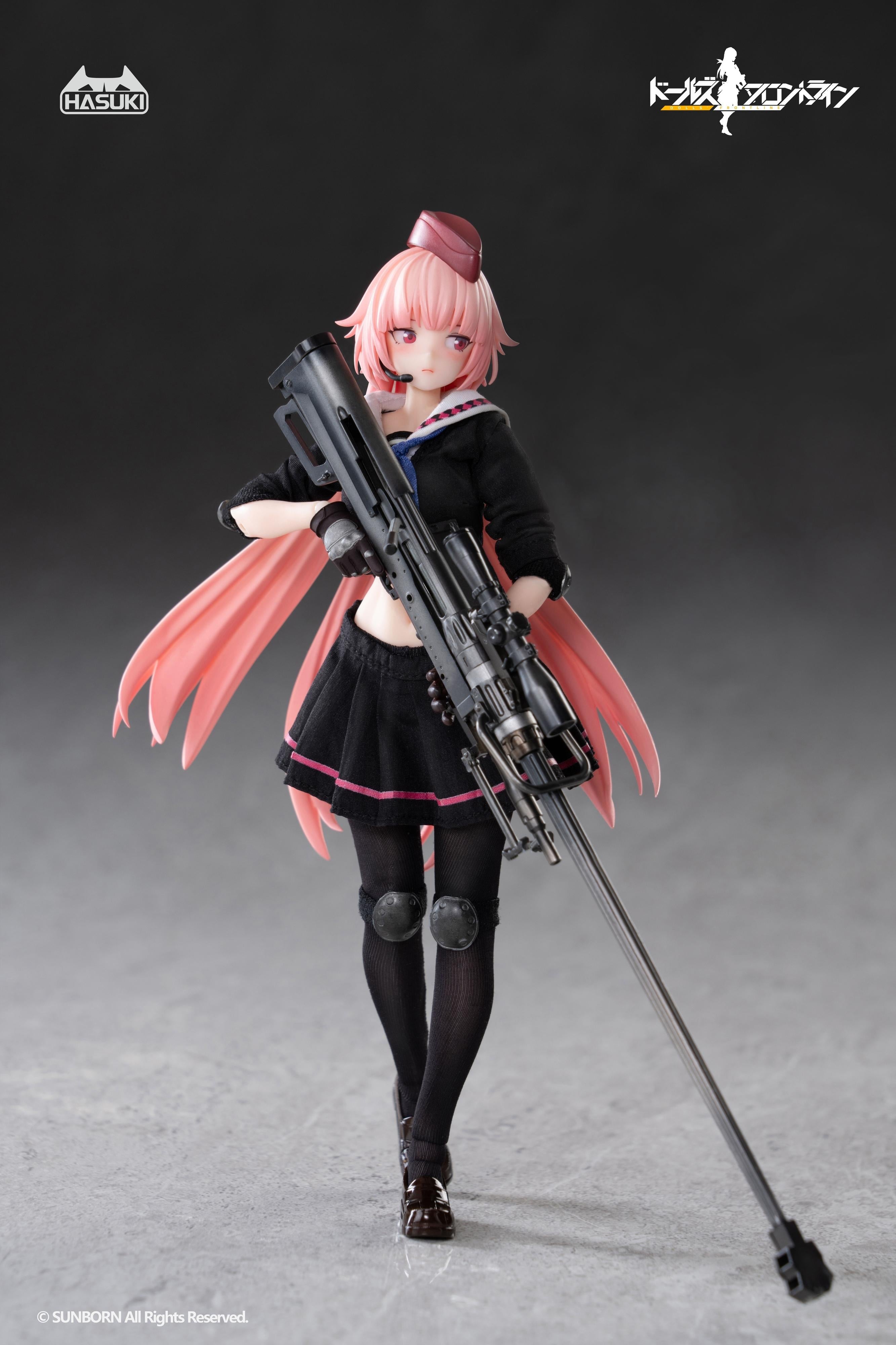 The NTW-20 action figure posed walking forward while holding her massive sniper rifle across her chest.