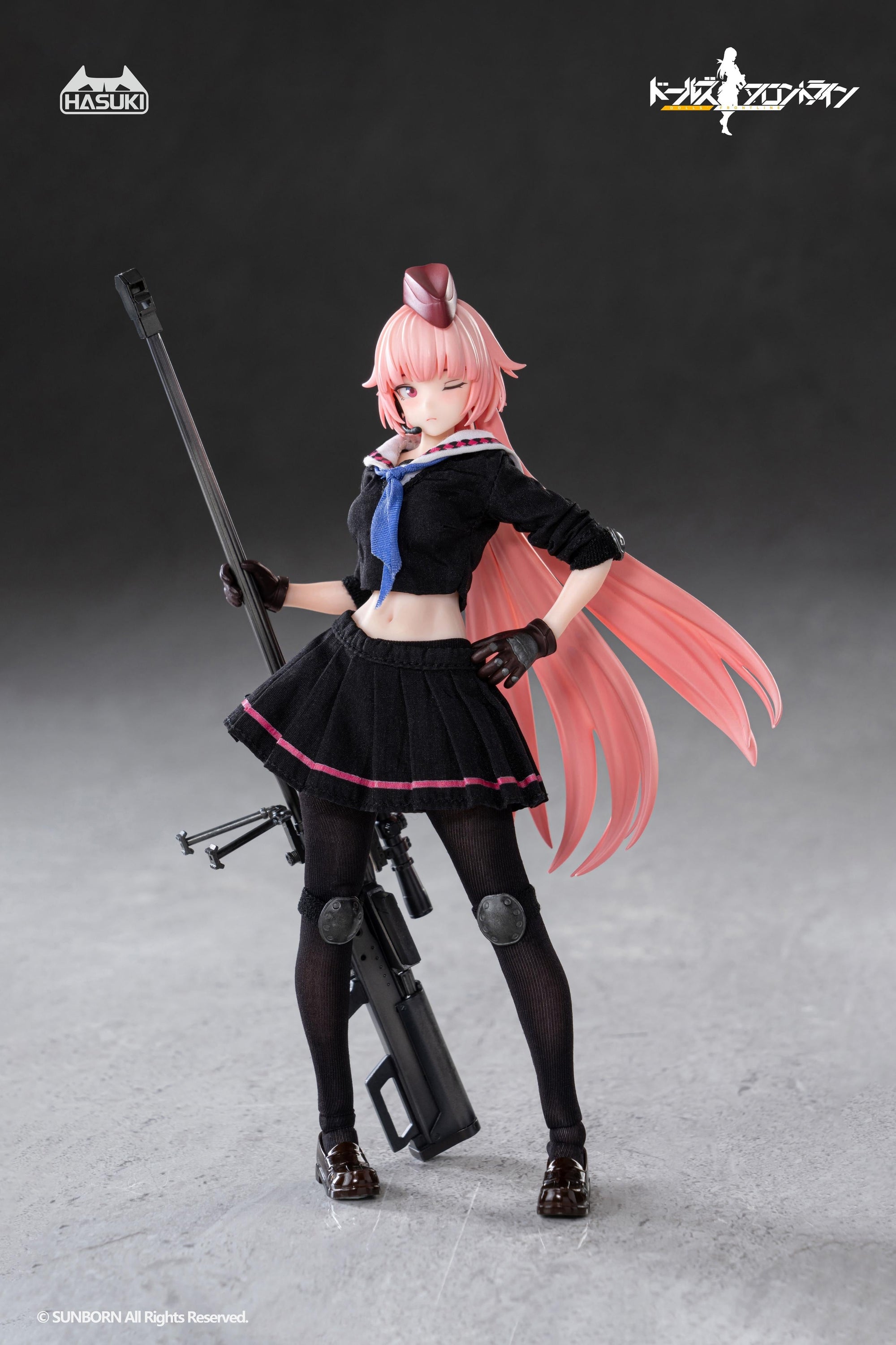 NTW-20 action figure featuring the interchangeable winking face plate, posed with one hand on her hip and the other holding her rifle.
