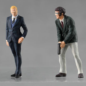 Detailed view of the included Hellmuth J. Lecocq and Cole Destin character mini-figures for the 1/72 scale Dougram model kit.