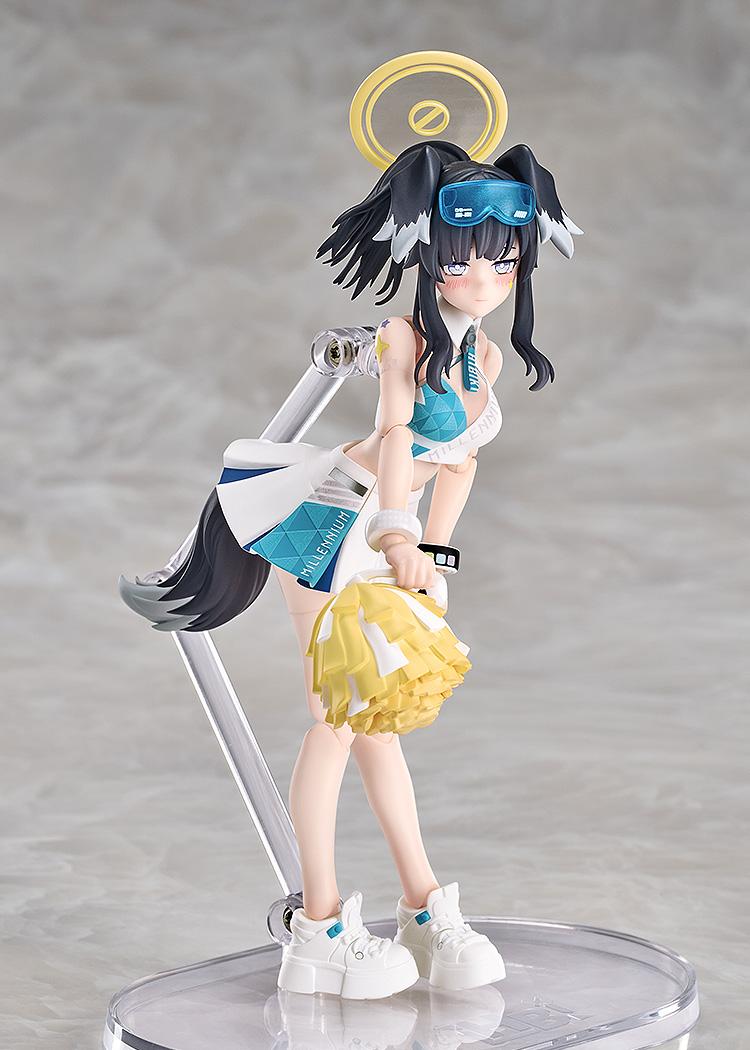 Hibiki Cheer Squad action figure in a shy pose featuring her signature sidelong glancing face plate and clear display stand.
