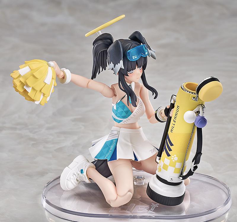 A charming kneeling pose of Hibiki with a pom-pom raised, demonstrating the high-quality sculpt and articulation of the Hyper Body line.