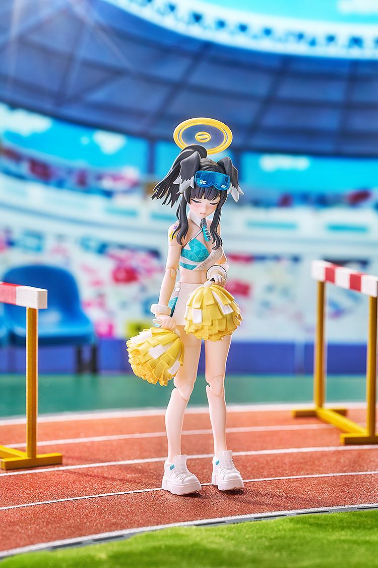 A stadium-themed shot of Hibiki with closed eyes, perfectly capturing her shy and embarrassed personality from Blue Archive.