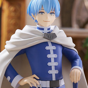 Close-up portrait of the Himmel anime figure within a warm library diorama background, emphasizing his calm, confident expression.