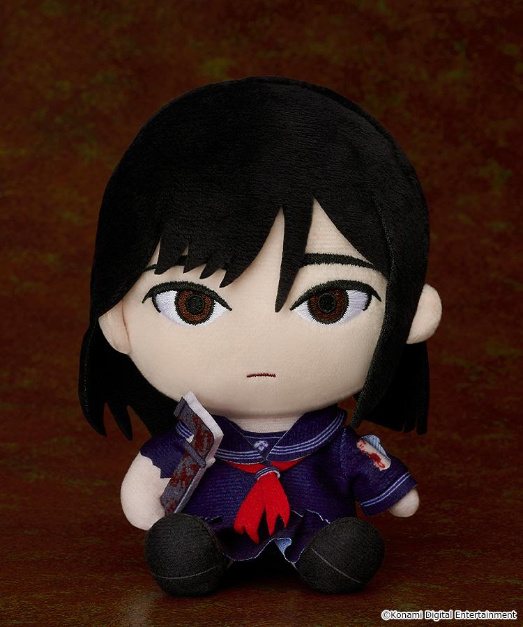 Close-up of Hinako Shimizu plushie by Good Smile Company showing her fierce facial expression and school sailor suit detail.