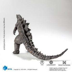 Studio back view of HIYA Exquisite Basic Godzilla King of the Monsters action figure detailing spiky dorsal fins and tail.
