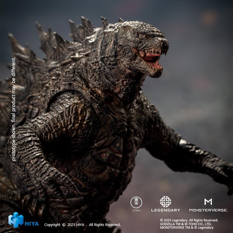 Dynamic upper body action view of HIYA Exquisite Basic Godzilla King of the Monsters figure in combat stance.