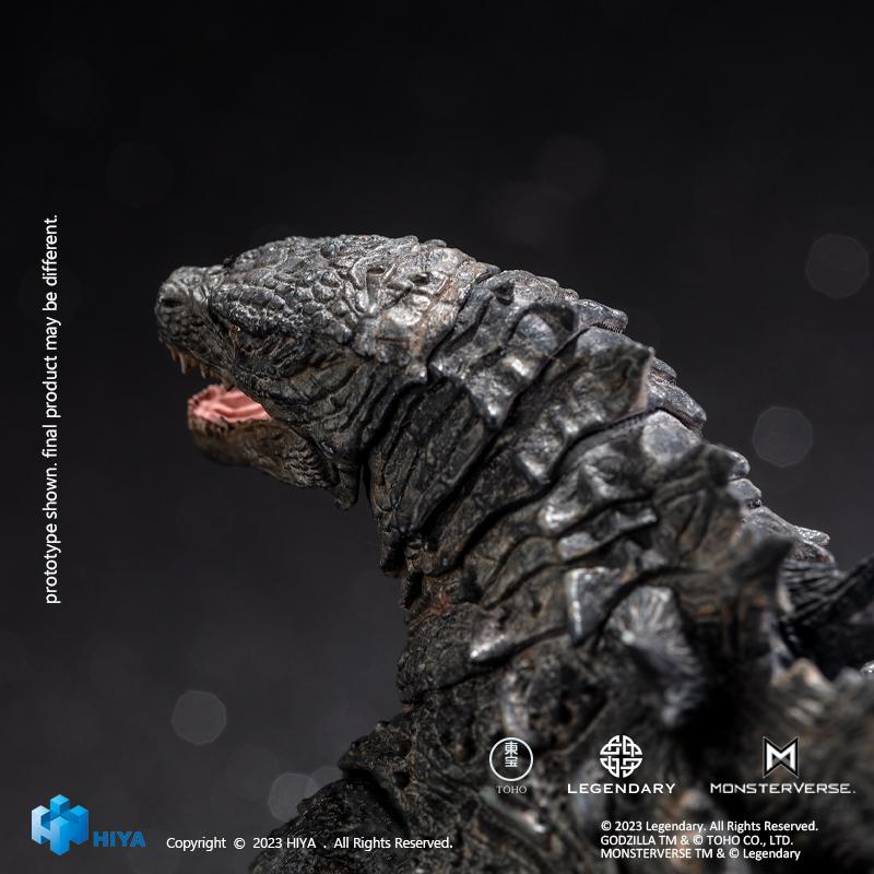 Extreme close-up side view of HIYA Exquisite Basic Godzilla 2019 figure highlighting redesigned neck articulation seams.