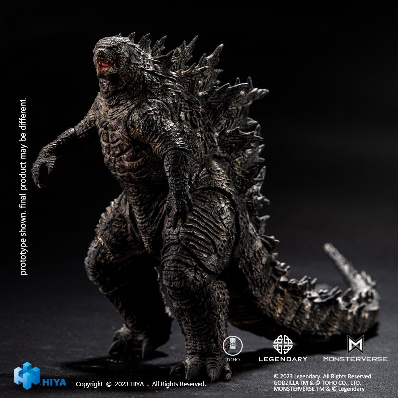 Three-quarter studio view of HIYA Exquisite Basic Godzilla King of the Monsters action figure in a roaring pose.