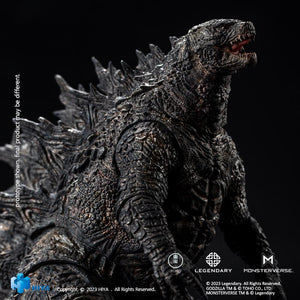 Detailed upper body close-up of HIYA Exquisite Basic Godzilla 2019 action figure showing neck sculpt and shoulder armor texturing.