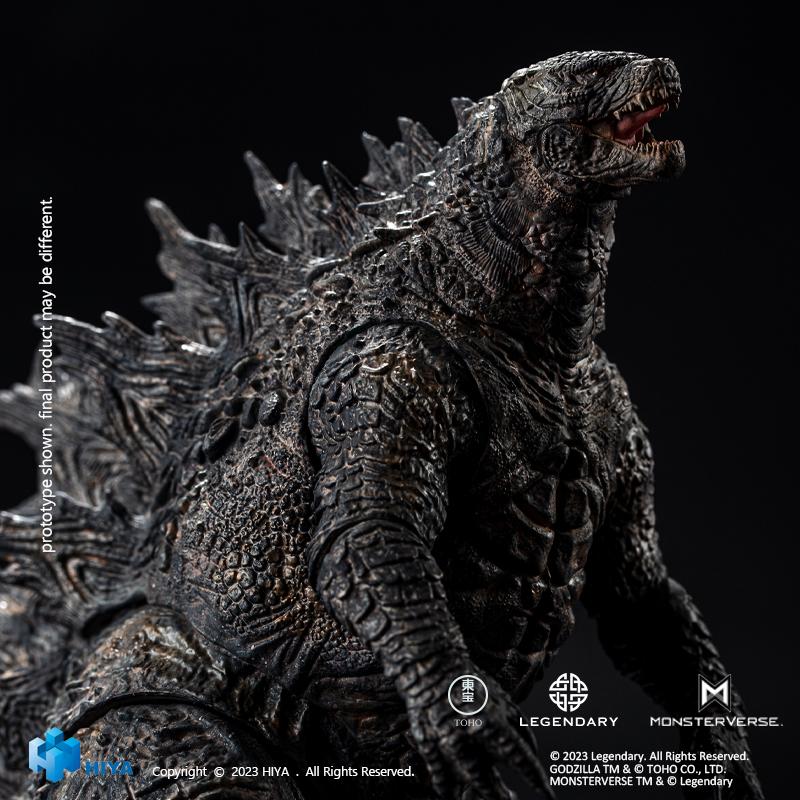 Detailed upper body close-up of HIYA Exquisite Basic Godzilla 2019 action figure showing neck sculpt and shoulder armor texturing.