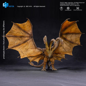Full body front view of HIYA Exquisite Basic King Ghidorah 2.0 action figure with massive 56cm wingspan fully spread.