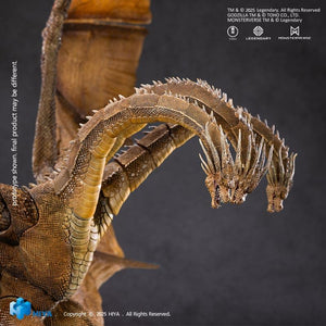 Side profile of HIYA Exquisite Basic King Ghidorah 2.0 dragon heads showcasing detailed mouth sculpts and yellow eyes.