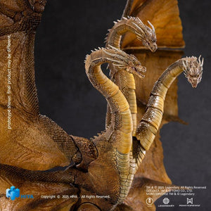 Side angle profile of HIYA Exquisite Basic King Ghidorah 2.0 action figure with three heads turning aggressively.