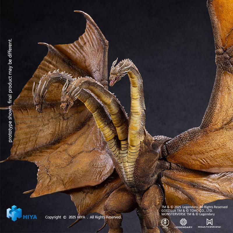 Medium view of HIYA Exquisite Basic King Ghidorah 2.0 action figure highlighting articulated triple necks and textured chest scale armor.
