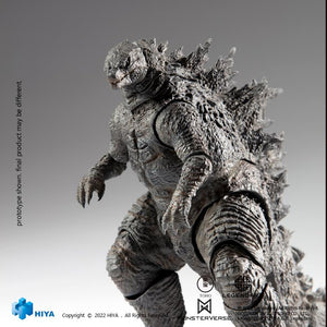 Front three-quarter view of HIYA Exquisite Basic Godzilla 2021 figure showcasing detailed chest and arm articulation.