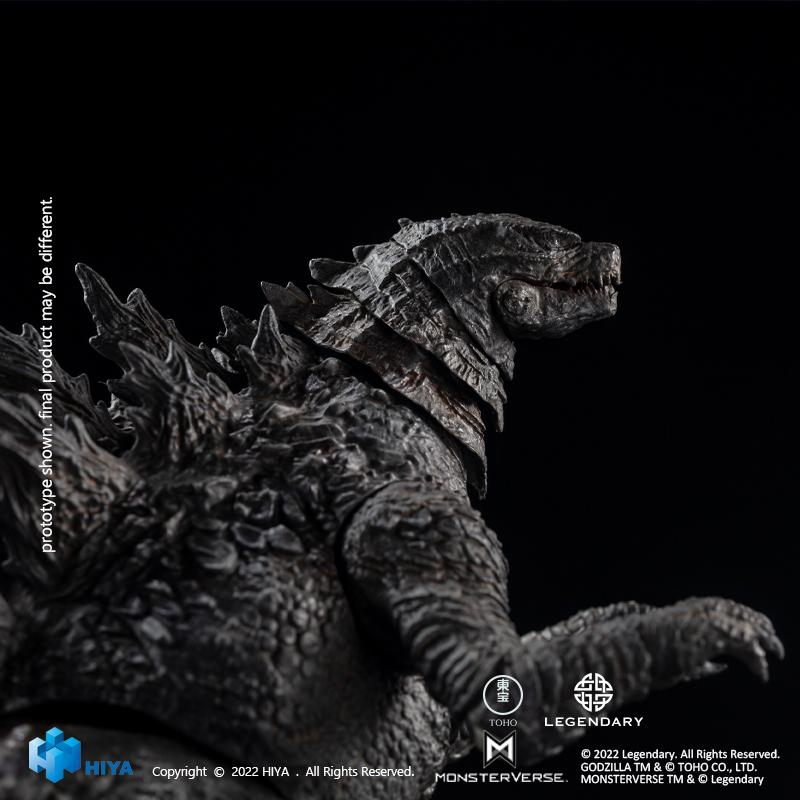 Close-up side view of HIYA Exquisite Basic Godzilla 2021 figure highlighting redesigned neck articulation and skin texturing.
