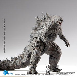 Full body studio shot of HIYA Exquisite Basic Godzilla vs. Kong 2021 action figure in a dynamic crouched combat stance.