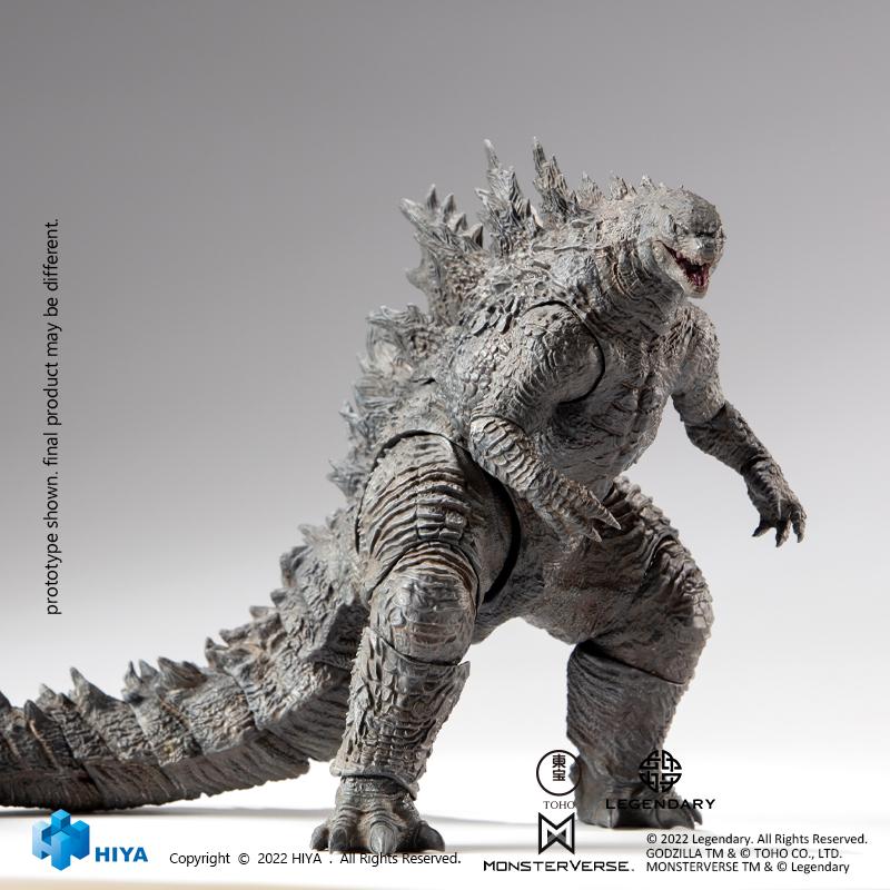Full body studio shot of HIYA Exquisite Basic Godzilla vs. Kong 2021 action figure in a dynamic crouched combat stance.
