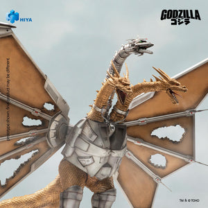Close-up view of Mecha-King Ghidorah's organic golden heads and central cyborg laser head.