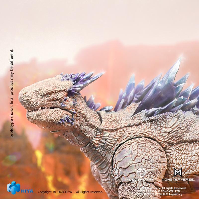 Close-up shot of HIYA Toys Shimo head sculpt showing scale texture and translucent blue dorsal spikes