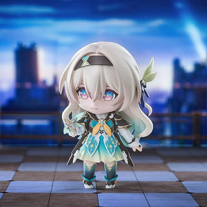 Diorama view of Firefly Nendoroid figure with serious face plate holding SAM device
