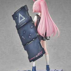 Back view of the Hoshino Battle scale figure showing the back of the shield and hair detail against a plain background.