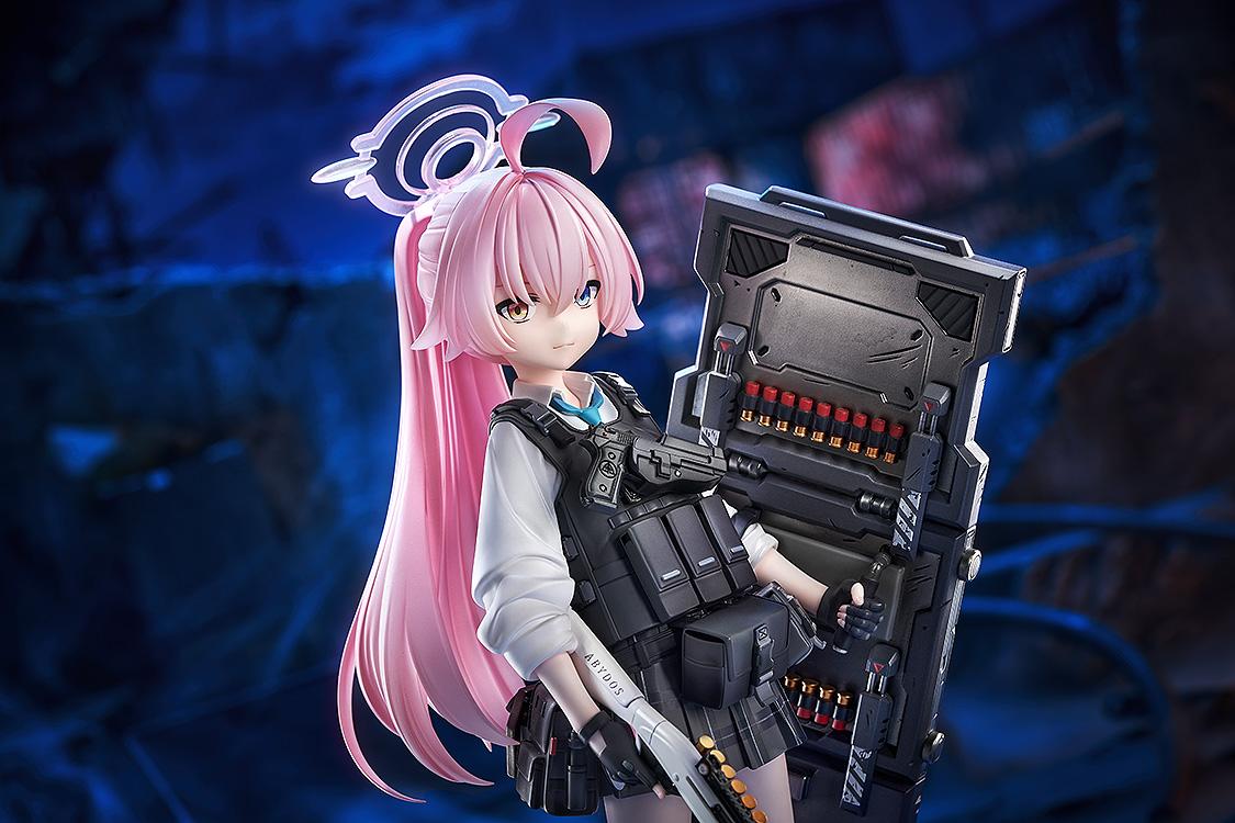 Detailed shot of Hoshino's tactical shield interior with red shotgun shells and her pink hair from Blue Archive.