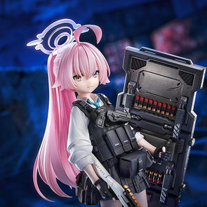 Detailed shot of Hoshino's tactical shield interior with red shotgun shells and her pink hair from Blue Archive.