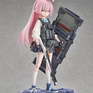 Front view of the Blue Archive Hoshino Battle 1/7 scale plastic statue on a stony display base against a plain background.