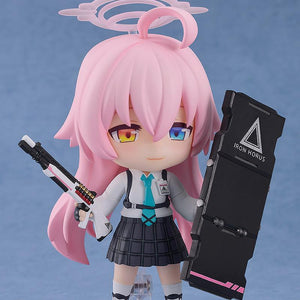 Blue Archive Hoshino Takanashi Nendoroid posed with her shotgun and the Iron Horus tactical shield.