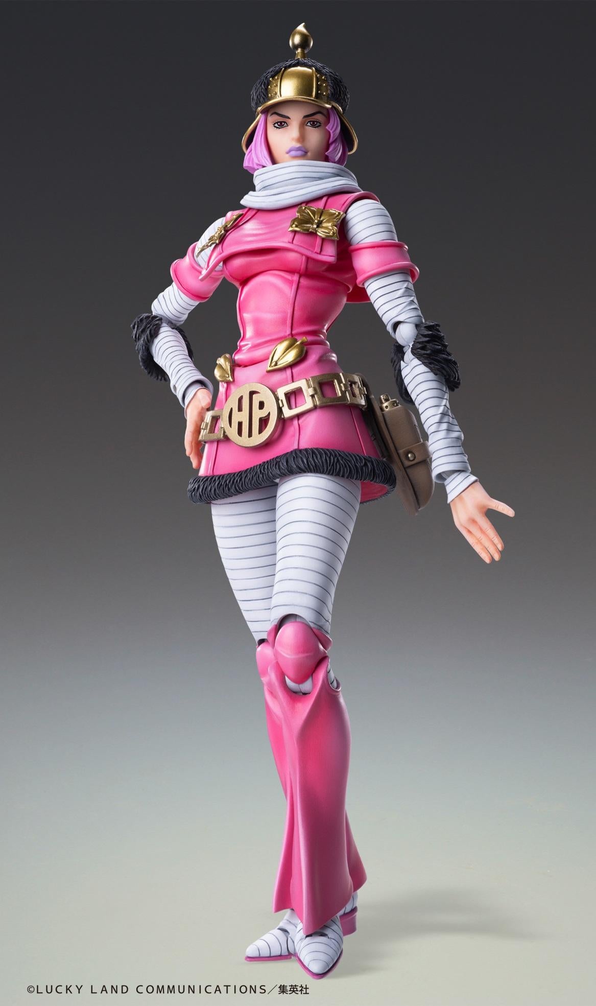 Standing pose of the Medicos Hot Pants figure featuring high articulation and detailed striped undershirt.