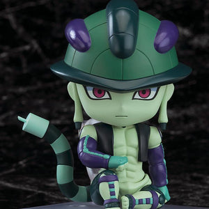 Hunter x Hunter Meruem Nendoroid action figure utilizing the interchangeable sitting leg parts, calmly resting his arm on his knee.