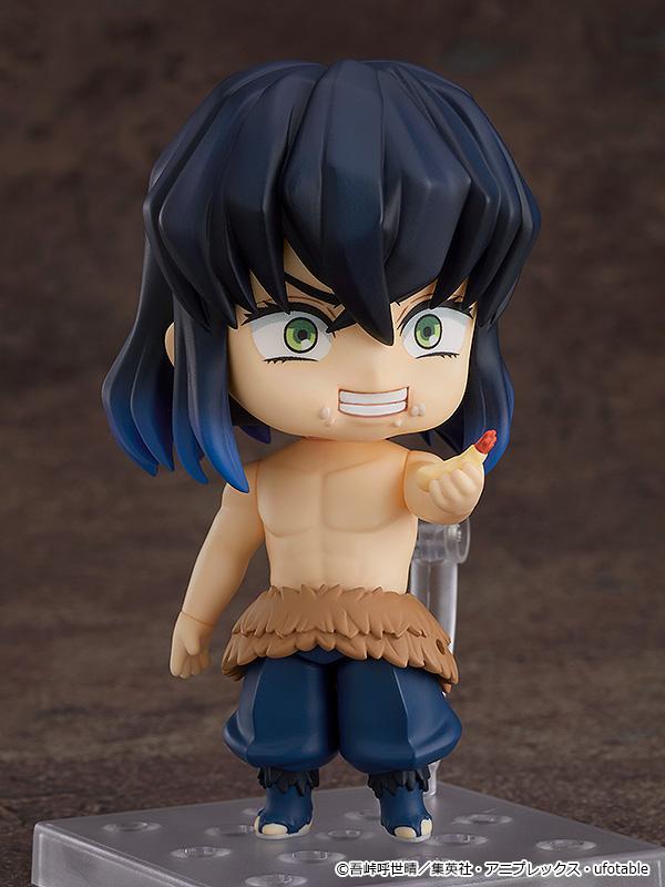 Inosuke Hashibira Nendoroid with an eating expression face plate and shrimp tempura accessory.