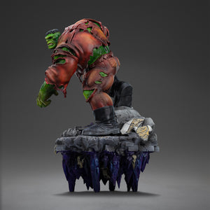 Right side view of the Hulk Deluxe statue, emphasizing his powerful build and the dynamic, floating appearance of the elevated diorama base.