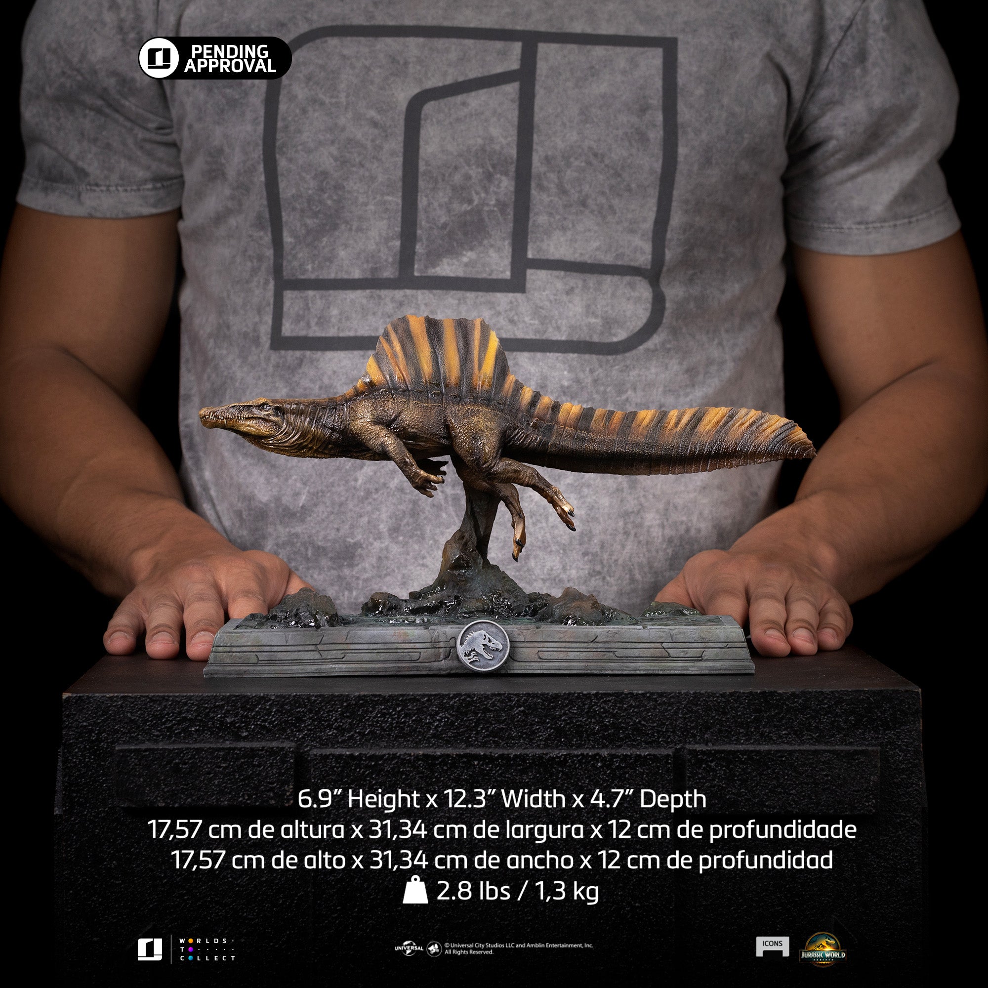 Iron Studios Jurassic World Rebirth Icons Spinosaurus statue size dimensions 6.9 inch height