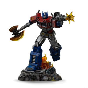 Studio product cutout of the Iron Studios Transformers Optimus Prime 1/20 Demi Art Scale statue on a white background.
