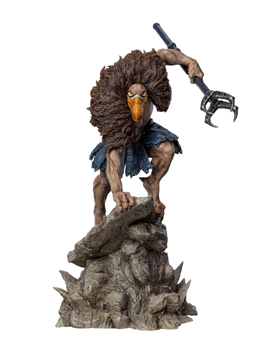 A clean product shot of the Iron Studios Vultureman statue, standing on its rocky base against a plain background.