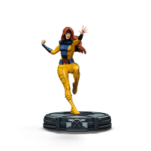 Full front view of the Iron Studios Jean Grey X-Men '97 statue, featuring her in a dynamic, floating pose on an 'X' themed base