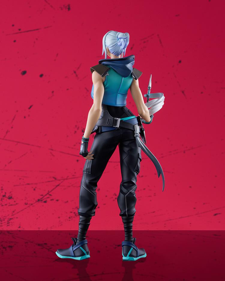 Back view of Pop Up Parade SP Jett figure on red promotional background displaying outfit straps and kunai pouch